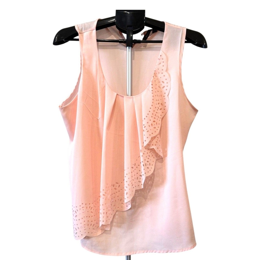 Sioni Blush Pink Coral Ruffle Layer Sleeveless Knit Top V-Neck Womens Large - Picture 2 of 7